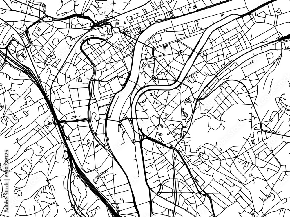 Vector road map of the city of  Liege Centre in Belgium on a white background.