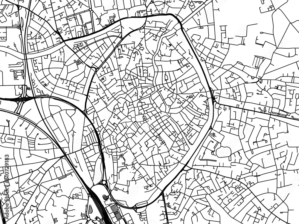 Vector road map of the city of  Brugge Centrum in Belgium on a white background.