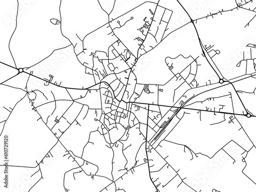 Vector road map of the city of Binche in Belgium on a white background.