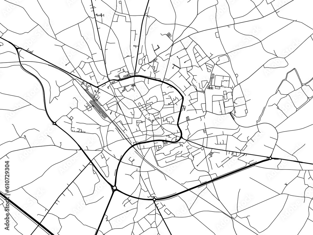 Vector road map of the city of  Tienen in Belgium on a white background.