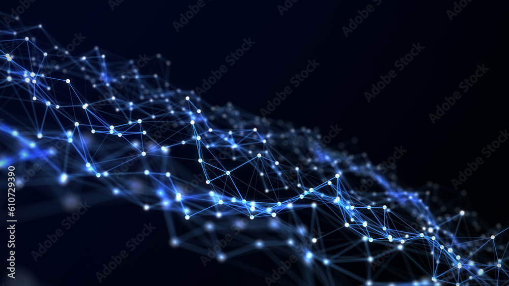 Blue style abstract network connection technology. Digital backdrop with particles. Modern background or wallpaper. Big data visualization. 3D rendering.