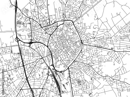 Vector road map of the city of  Brugge in Belgium on a white background.