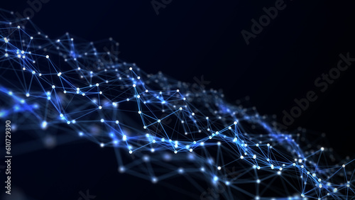 Blue style abstract network connection technology. Digital backdrop with particles. Modern background or wallpaper. Big data visualization. 3D rendering.