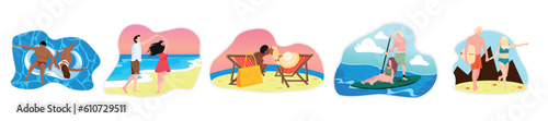 Set of couples at sea resort