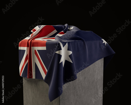 Vászonkép Flag Draped Over Stone Plinth