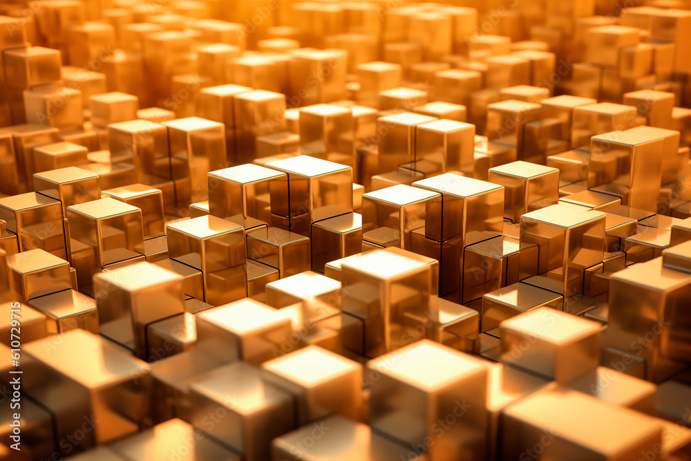 Abstract golden shiny cubes background. Generative ai edited Abstract golden shiny cubes background. Generative ai edited