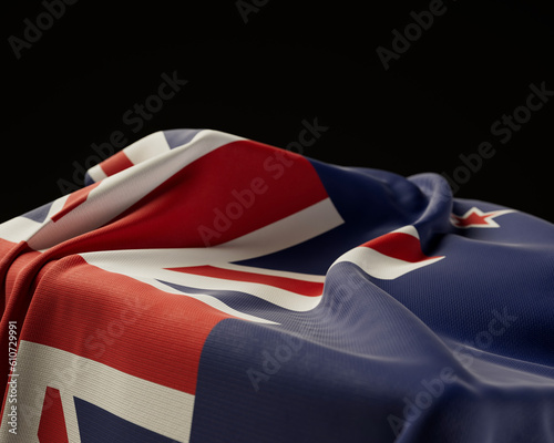 New Zealand Flag Draped Over Stone Plinth