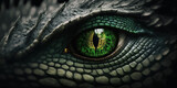 Dragon eye. Green Eye of Evil Fantasy Dragon. Mythological creatures. Fantastic monster. Ancient reptile. Dark tones. Closeup. 3D vector illustration