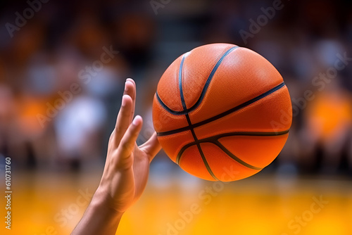 Basketball is in the hands of the player, basketball is a popular sport around the world, generates AI. © Irina