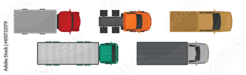 Car and Automobile as Motor Vehicle Park Top View Vector Set