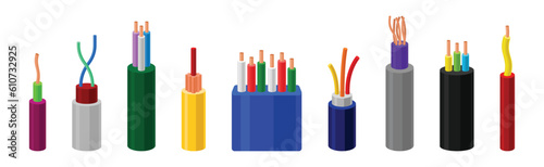 Copper Wire as Electrical Cable for Power Generation or Power Transmission Vector Set