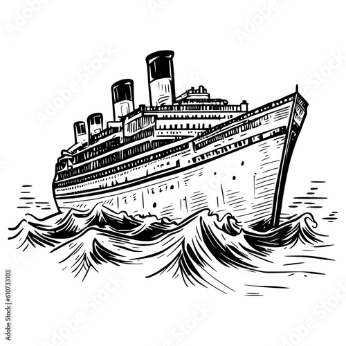 A breathtaking hand-drawn illustration of a titanic, showcasing its intricate details and grandeur. A must-have for art collectors and fans of epic designs.