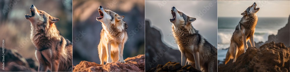 Stunning hyper-realistic image of a majestic gray wolf The wolf is ...