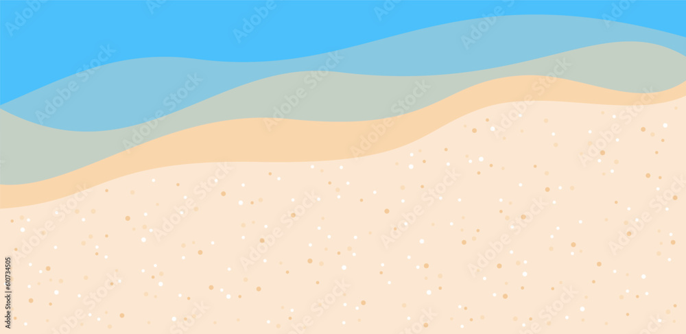 Sandy beach and sea waves background, top view. Flat vector illustration