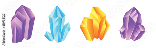 Crystal Gems and Minerals with Glossy Surface Vector Set