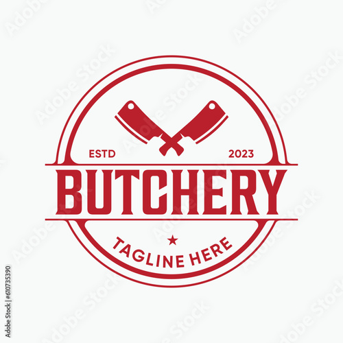 crossed cleaver knife for vintage retro butcher shop label, emblem, badge logo design