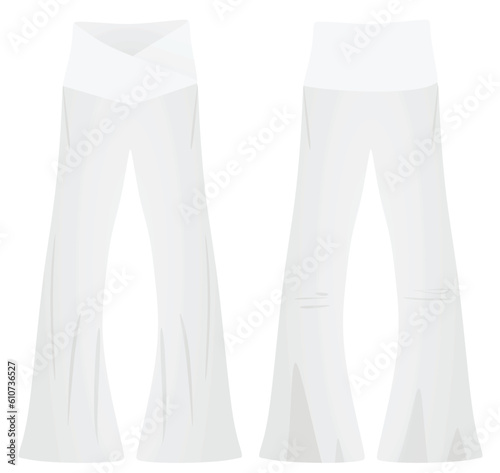 White flared loose pants. vector