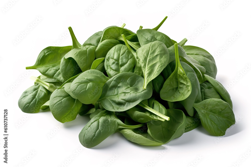 fresh spinach leaves on a white studio background generative ai fresh spinach leaves on a white studio background generative ai