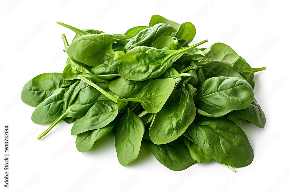 fresh spinach leaves on a white studio background generative ai fresh spinach leaves on a white studio background generative ai