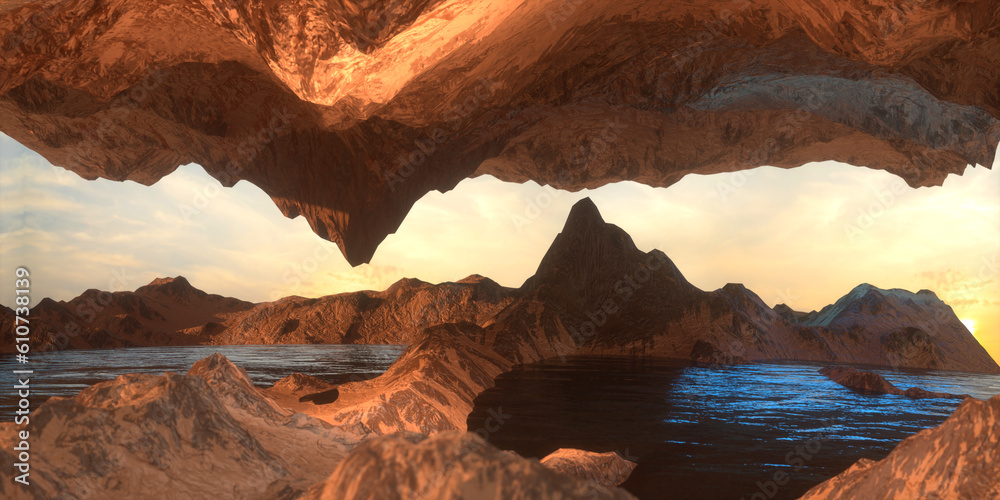 futuristic rock landscape background 3d render