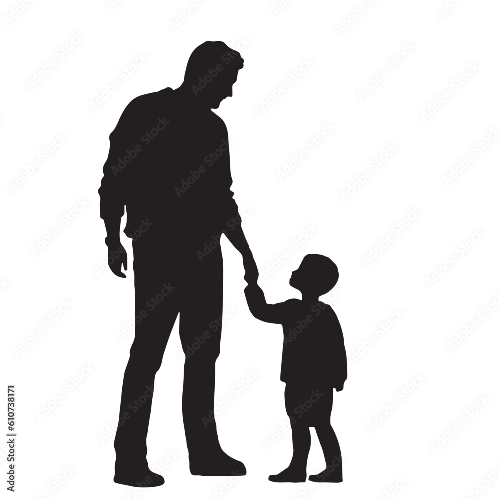 silhouette father holding child's hand vector on white