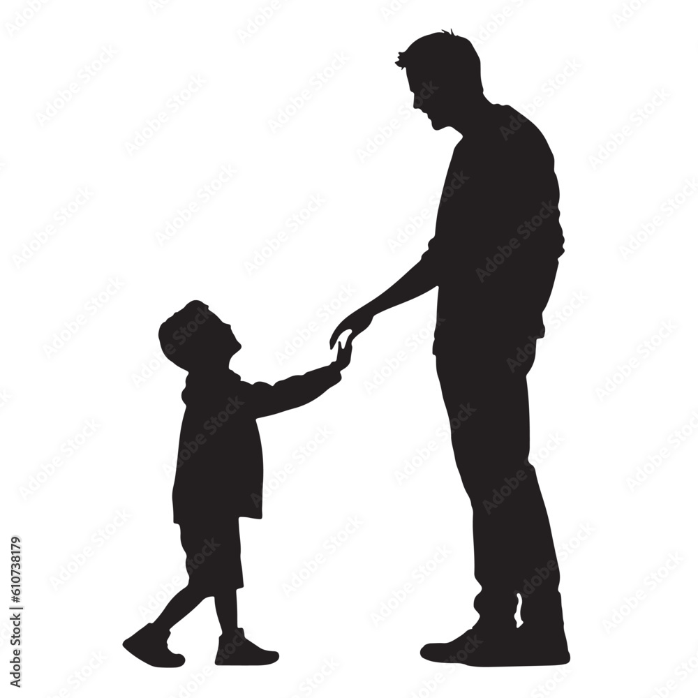father holding child's hand silhouette vector on white