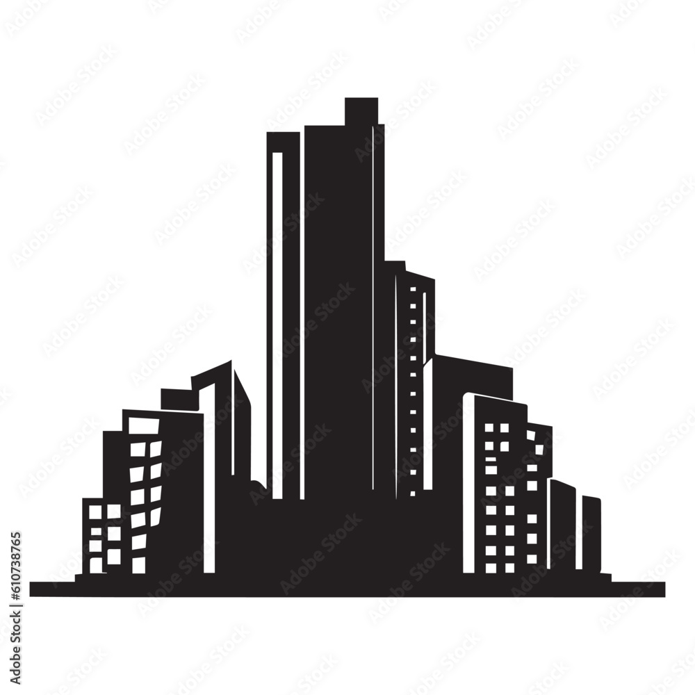 Building Logo Black Color Clipart, Building Clipart, Building Silhouette
