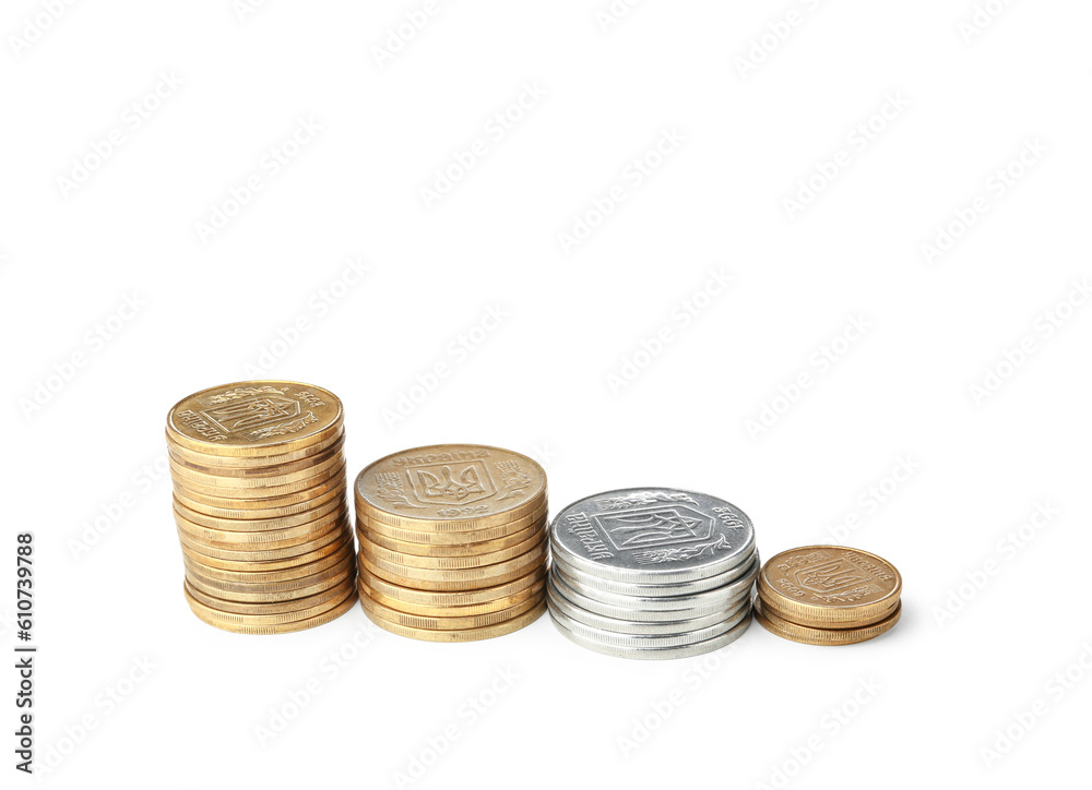 Stacks of coins isolated on white background Stacks of coins isolated on white background