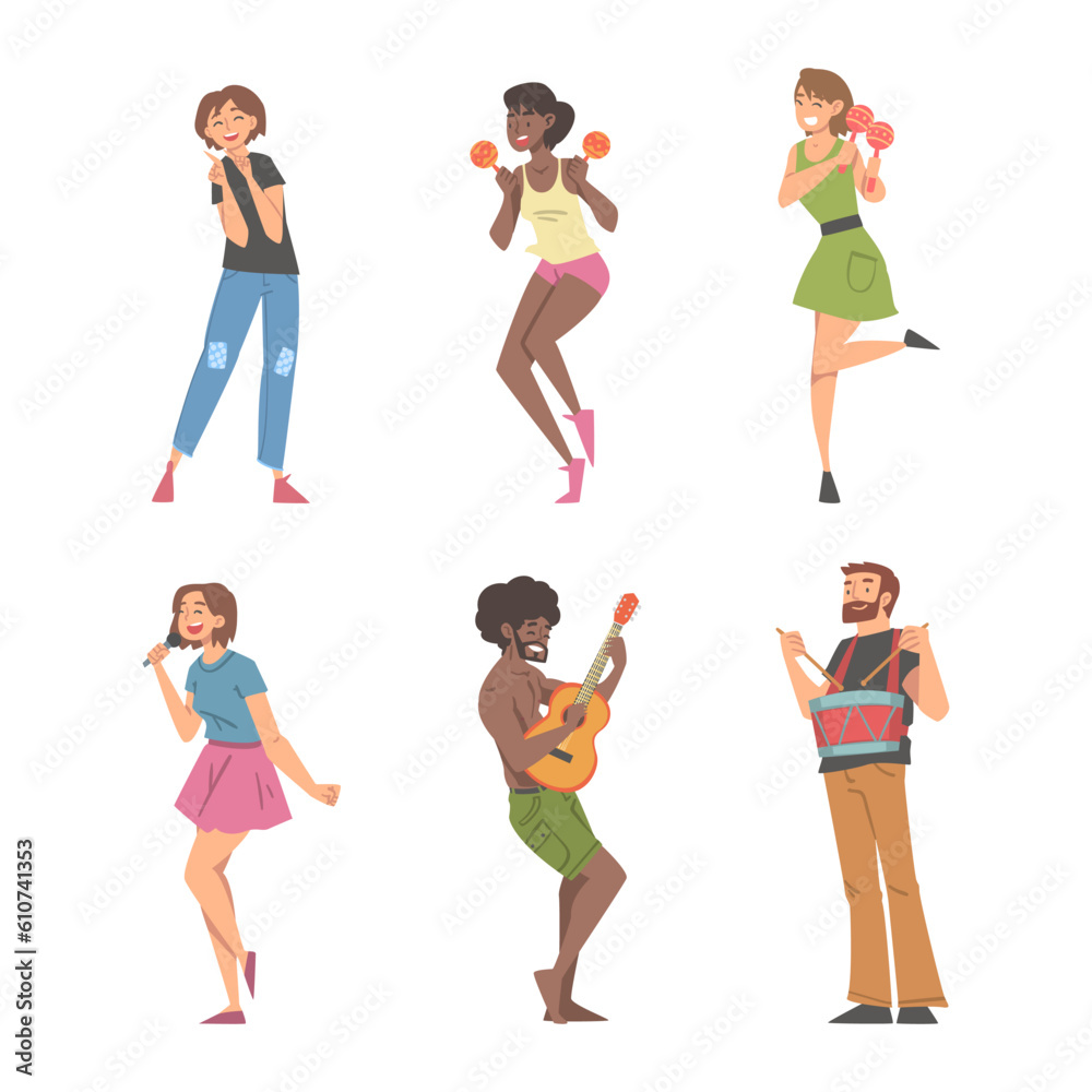 Fototapeta premium People Character Musician Conducting and Performing Music Playing Musical Instrument and Singing Vector Set