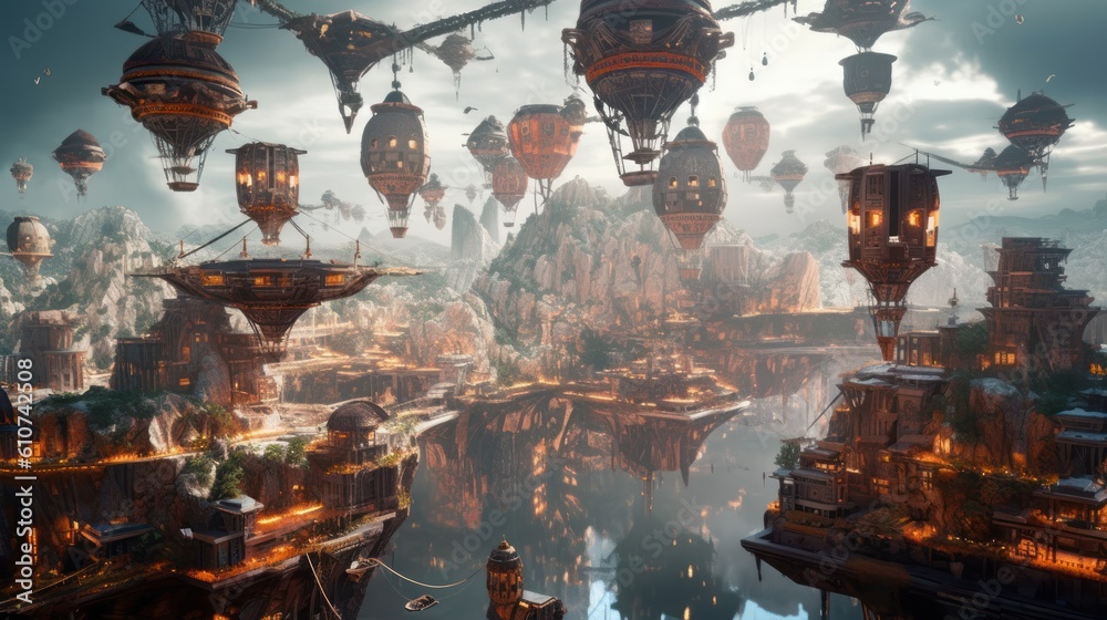 Wonderful city suspended in the sky, with intricate architecture, floating platforms, and breathtaking vistas Wonderful city suspended in the sky, with intricate architecture, floating platforms, and breathtaking vistas