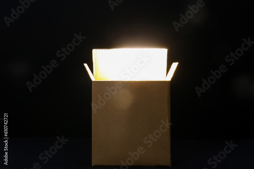 Camera flash in box on blac...