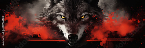 Angry wolf, banner, generative AI