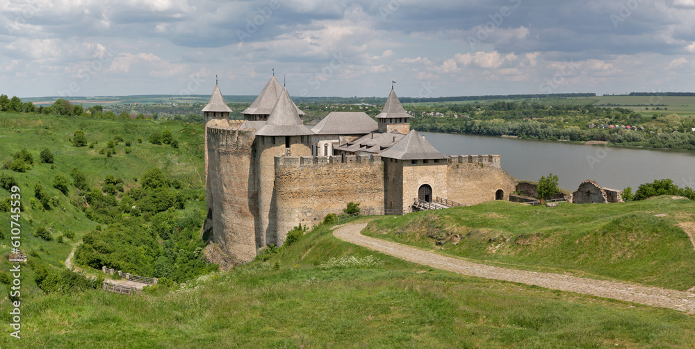 Khotyn Fortress panorama, medieval fortification complex in Ukraine.