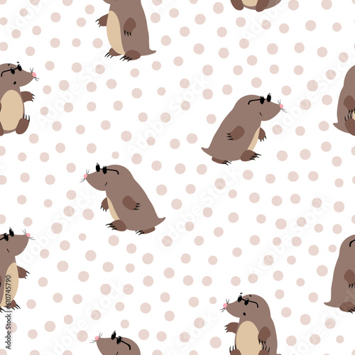 Seamless childish pattern with cute little moles. Vector cartoon animals