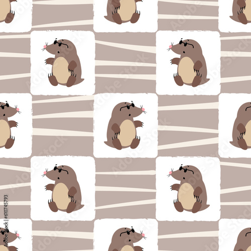 Seamless kids pattern with little moles. Vector baby background