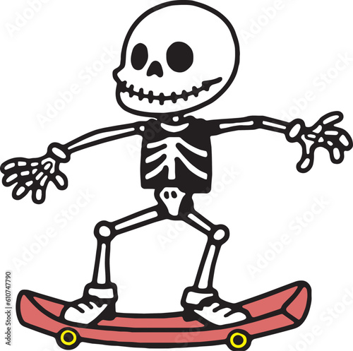 Cartoon skeleton on a skateboard vector illustration