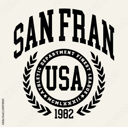Vector artwork in varsity style for t-shirts and sweatshirts in varsity vintage style photo