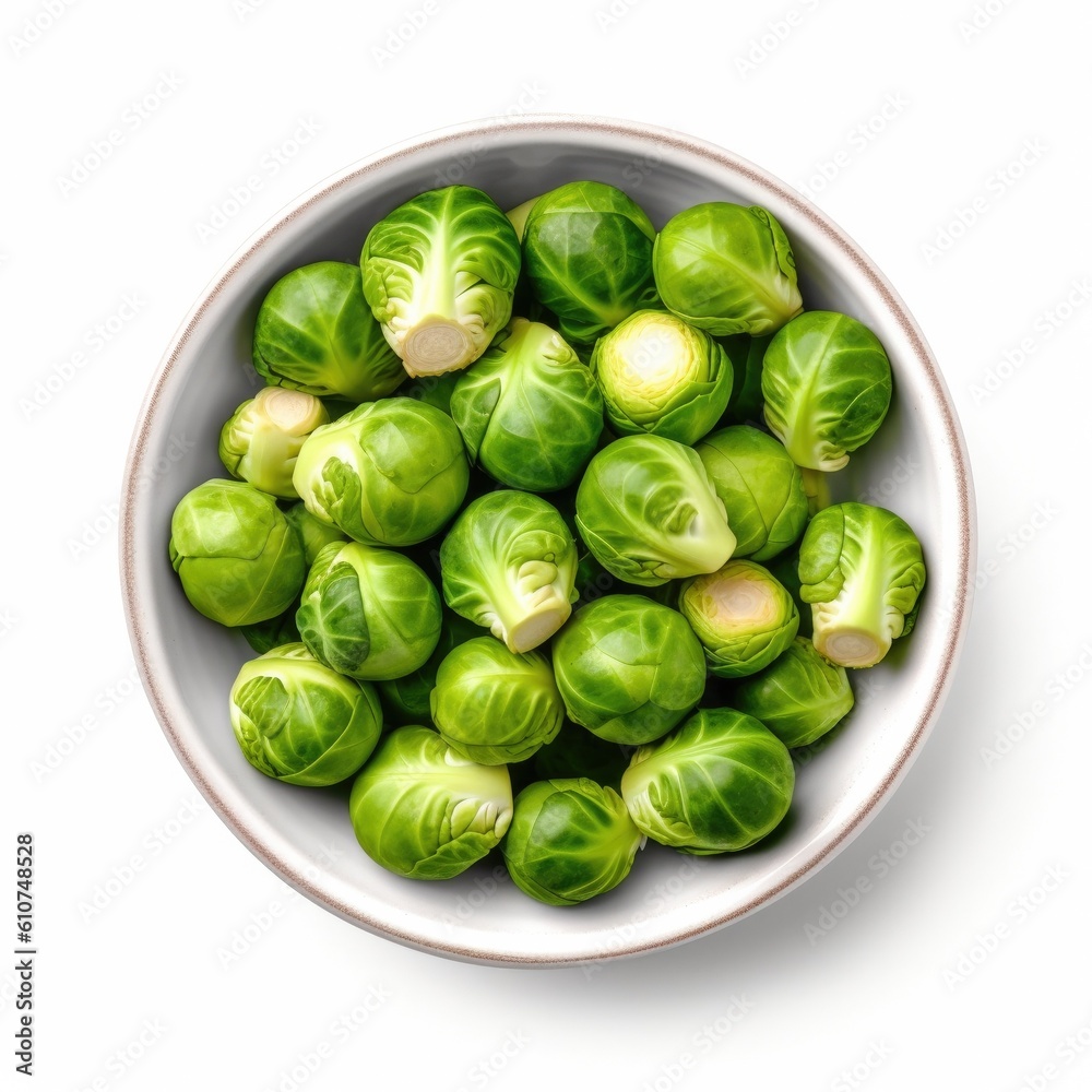 Bowl of Brussels Sprouts Isolated on a White Background. Generative AI Bowl of Brussels Sprouts Isolated on a White Background. Generative AI