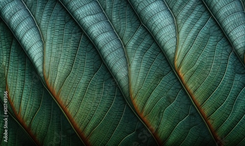  a close up view of a green leaf's veining and veining pattern on the underside of a leaf's leaf, with a black background. generative ai