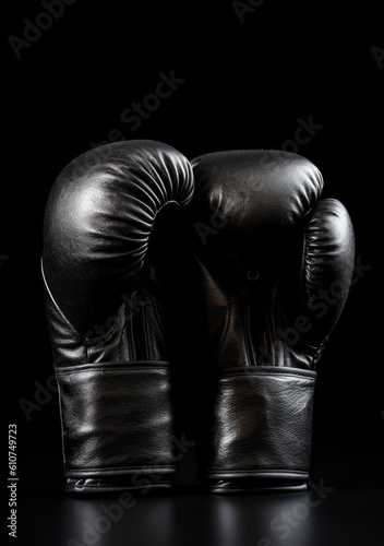 Black boxing gloves with black background created using generative AI tools © Salander Studio