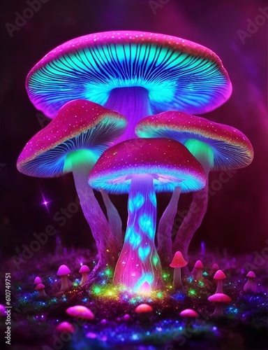 fluorescent mushroom in the forest © High dimension