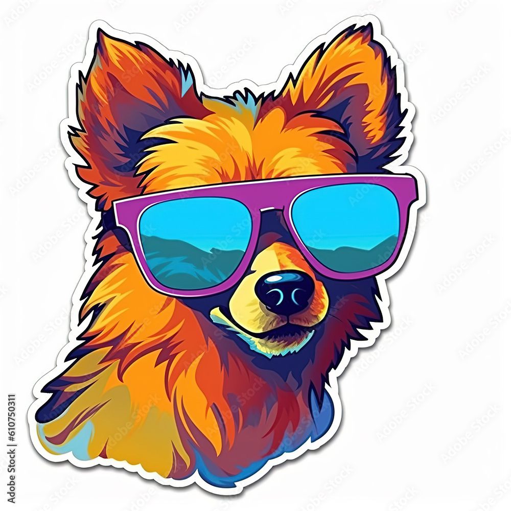 Dog with Sunglasses sticker, generative ai 