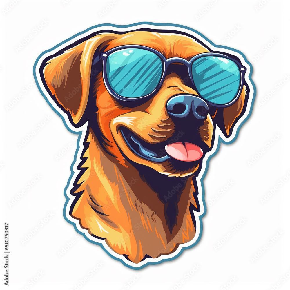 Naklejka premium Dog with Sunglasses sticker, generative ai 