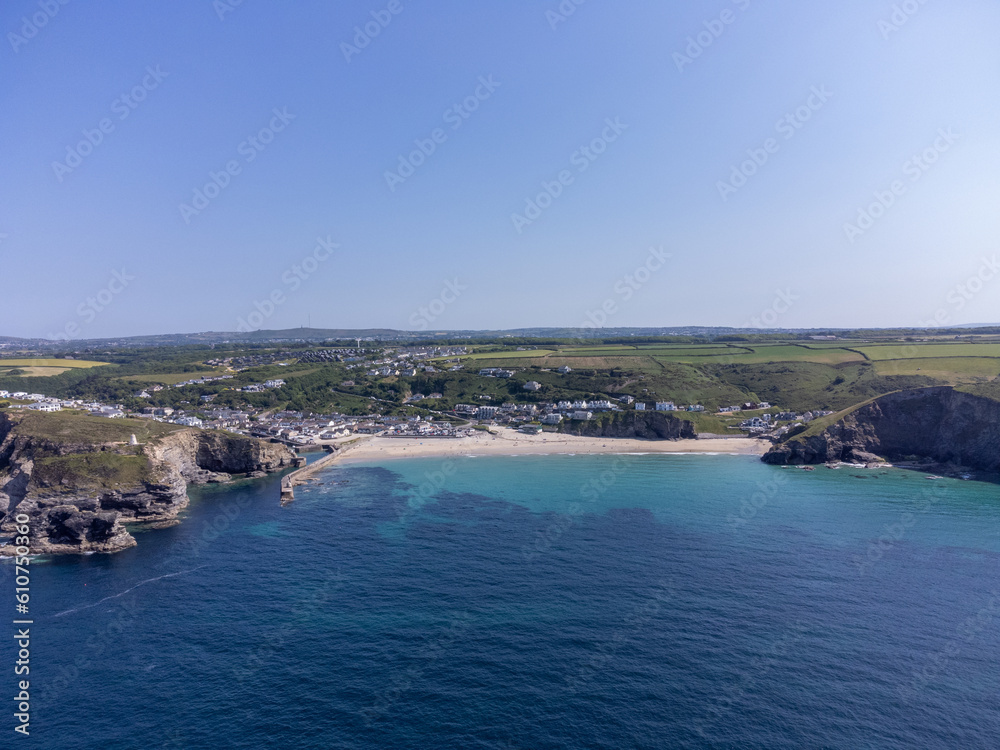 Portreath from the air cornwall england uk aerial drone