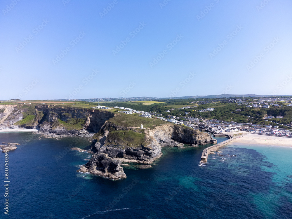 Obraz premium Portreath from the air cornwall england uk aerial drone