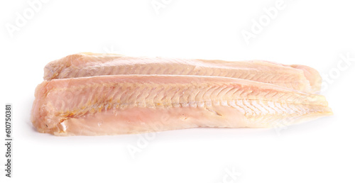 Raw codfish fillet isolated on white background