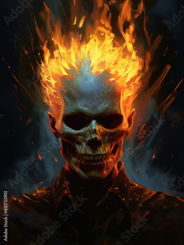 skull with fire that is in the head  fantasy character  generative ai 