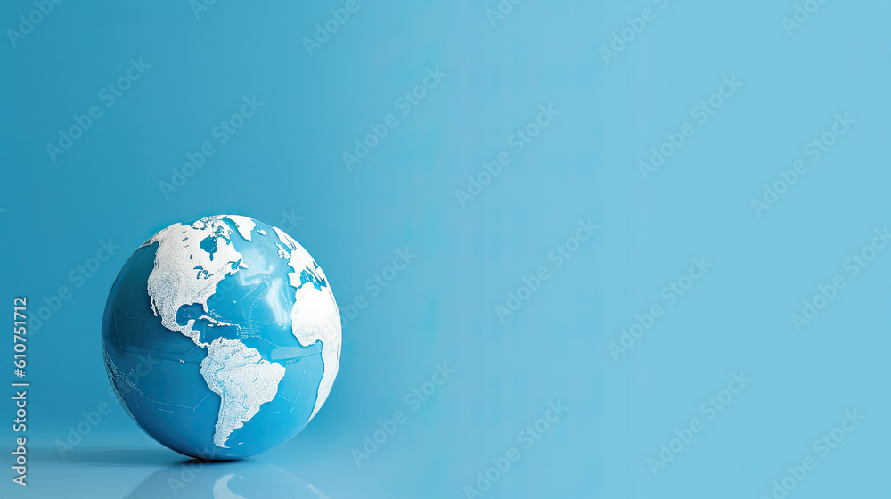Glowing Globe with Wire frame latitude and longitude lines, Blue Global Business, copy space Generative AI Glowing Globe with Wire frame latitude and longitude lines, Blue Global Business, copy space Generative AI