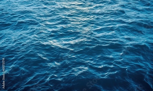  the water is very blue and it looks like it has a lot of ripples on the surface of the water and the sun is shining on the horizon. generative ai