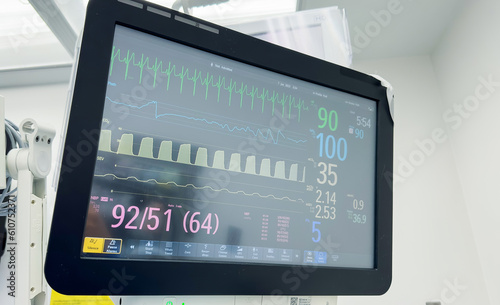 Hospital monitor symbolizes vital signs monitoring, patient health assessment, medical diagnostics, and continuous care in healthcare settings